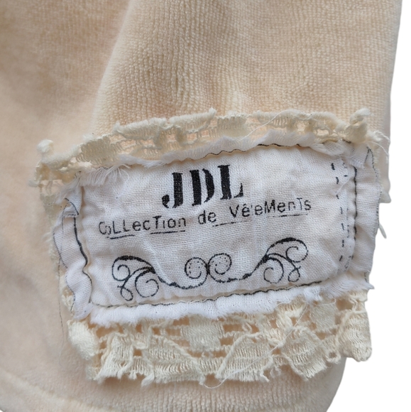 JDL Coat Duster Mottled Pink Velvet Medium Button Front Floral Crewel Work Back - Picture 4 of 15